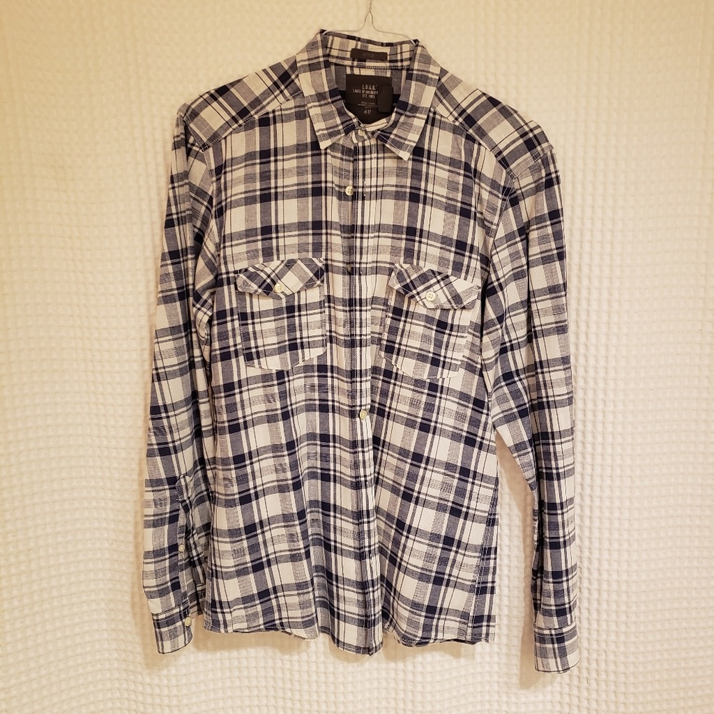 Mens H&M Plaid Button Down Medium Fitted Shirt